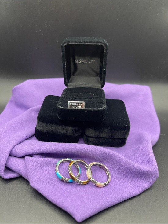 Suspicion Jewelry - Set a vintage SS suspicion, QVC stack rings, art deco revival 90’s … 10.6 g